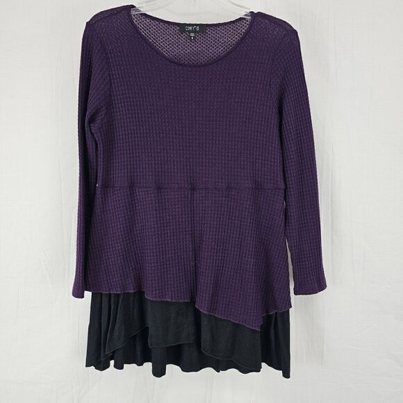 Comfy USA Women's Size Small Purple Thermal Tunic With Black Layered Hem - Picture 1 of 5